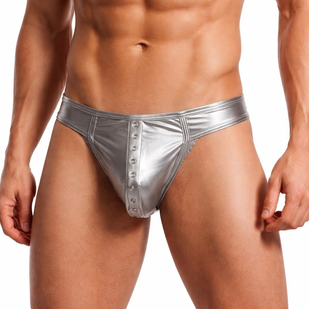 Arjen Kroos Small (26-28) Metallic Silver Grommet Thong G-String Underwear New